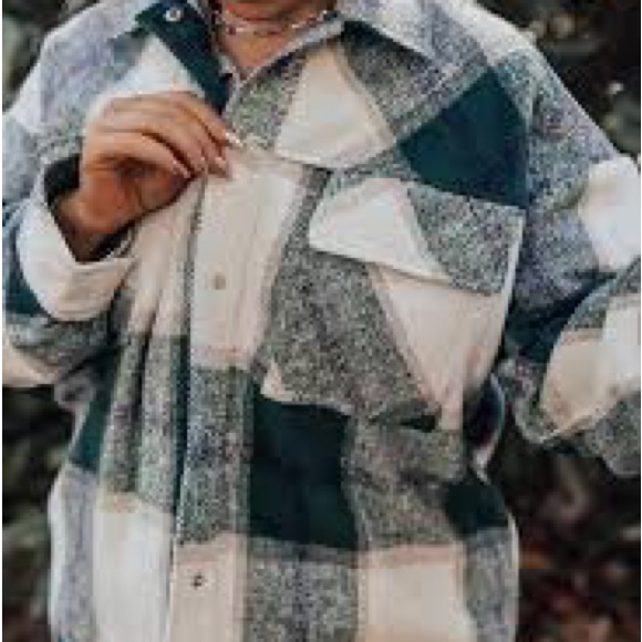 Plaids shacket women oversized jacket cardigan button front - Picture 5 of 6